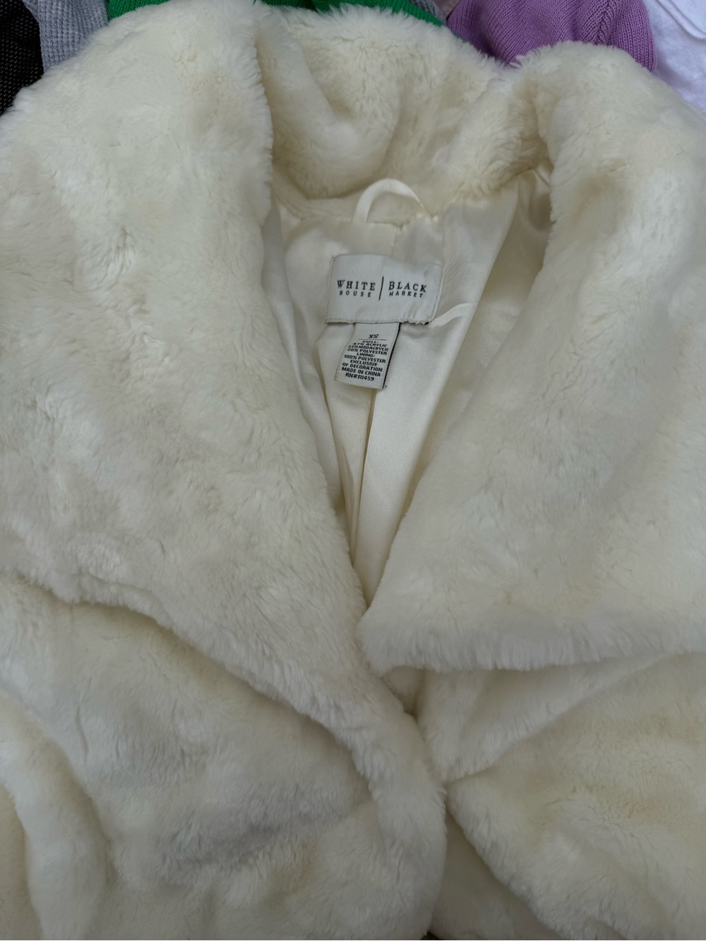 White House Black Market Cream Faux-Fur Teddy Jacket